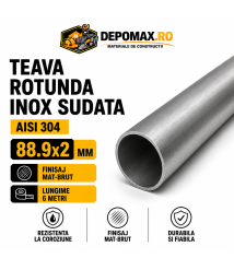 Teava rotunda inox sudata AISI 304, 88.9 x 2 mm, 6 metri